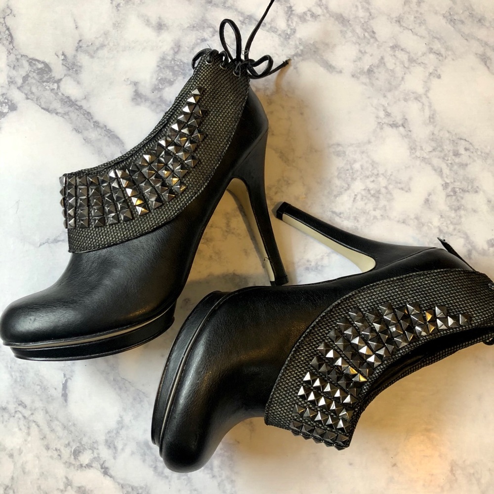Sexy black leather studded heels